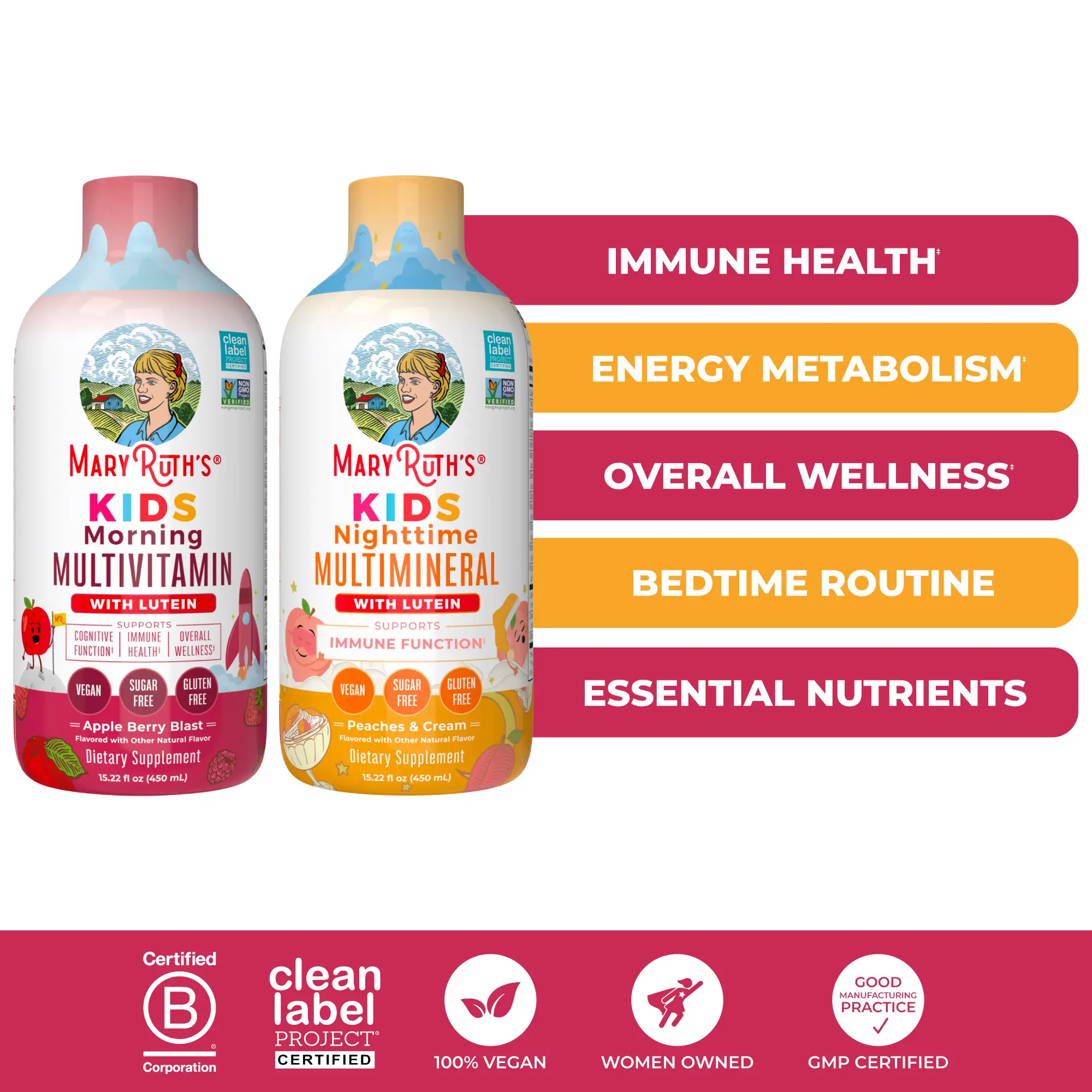 Kids Liquid AM & PM Bundle - Kids Liquid Morning Multivitamin & Nighttime Multim...