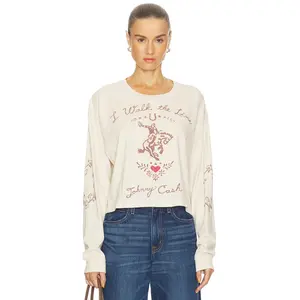 DAYDREAMER Johnny Cash Walk The Line Meet & Greet Long Sleeve Top in Dirty White