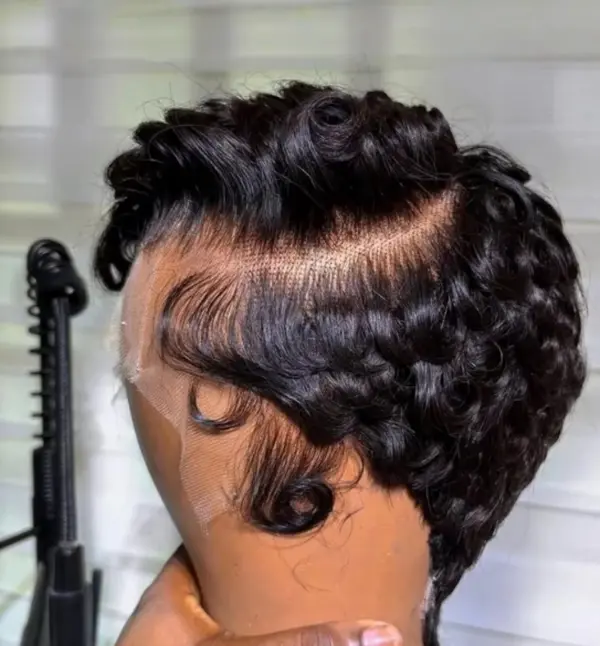 Pixie Cut Curly Lace Front Human Hair Wigs 13x4, Short Bob Wigs with 180% Density, Stylish Side Part for Effortless Looks Curly Texture Lace Front Bobs, Glueless Human Hair Wig 99J Full Machine-Made Wig
