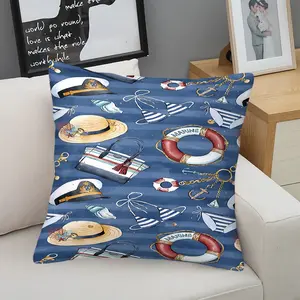 Coastal Nautical Print Throw Pillow (With Insert), Home Decor Pillow, Square Soft Cushion With Zipper; Soft and Comfortable to the Touch, Ocean-Themed Beach Decoration Pillow, Suitable for All-Day Use In Living Room and Bedroom.