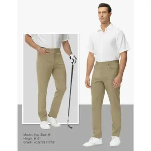 Men's Stretch Golf Pants Dress Work Casual Travel Slim Fit Slacks Lightweight Flat Front Elastic Waistband 5 Pockets Pro Club Pants