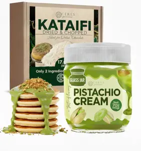 Kataifi Shredded Fillo Dough & Pistachio Butter Spread Bundle for Dubai Chocolate Bar, Authentic Turkish Dried Chopped Kadayif Pastry (1.1 lbs) and Sweet Pistachio Nut Cream (7 Oz)