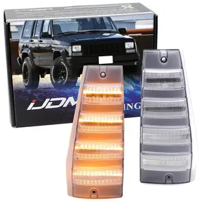 iJDMTOY Semi-Clear Lens Amber Quad-Strip Full LED Front Vertical Side Marker Light Kit For Jeep 1984-1996 Cherokee, 86-92 Comanche, 84-90 Wagoneer