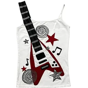 Streetwear Tank Tops Guitar Design Spaghetti red Strap Sleeveless Crop Top Punk Rock Y2K Vintage T Shirt