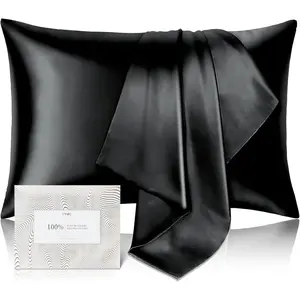 100% Pure Mulberry Silk Pillowcase for Hair and Skin - Allergen Resistant Dual Sides,600 Count Silk Bed Pillow with Hidden Zipper,1pc,King Size,Black