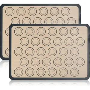 2-Pack Baking Mat with Circles – Silicone Macaron & Cookie Sheet Liners, Reusable Silicone Mats for Half Sheet Pans (16.54" x 11.62"), for Precision Baking & Candy