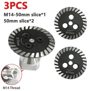 3-Piece Set 50mm Ripple Cutting Blades, Blade Replacement, M14 Thread Interface, Suitable for Tiles Marble Granite Quartz Concrete, Dry/wet Use