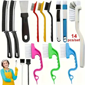 1 Set 14-Piece Multi-Functional Cleaning Brushes, Portable Medium Hardness Plastic Handle, Includes Accessories, Ideal for Kitchen Bathroom Living Room Outdoor