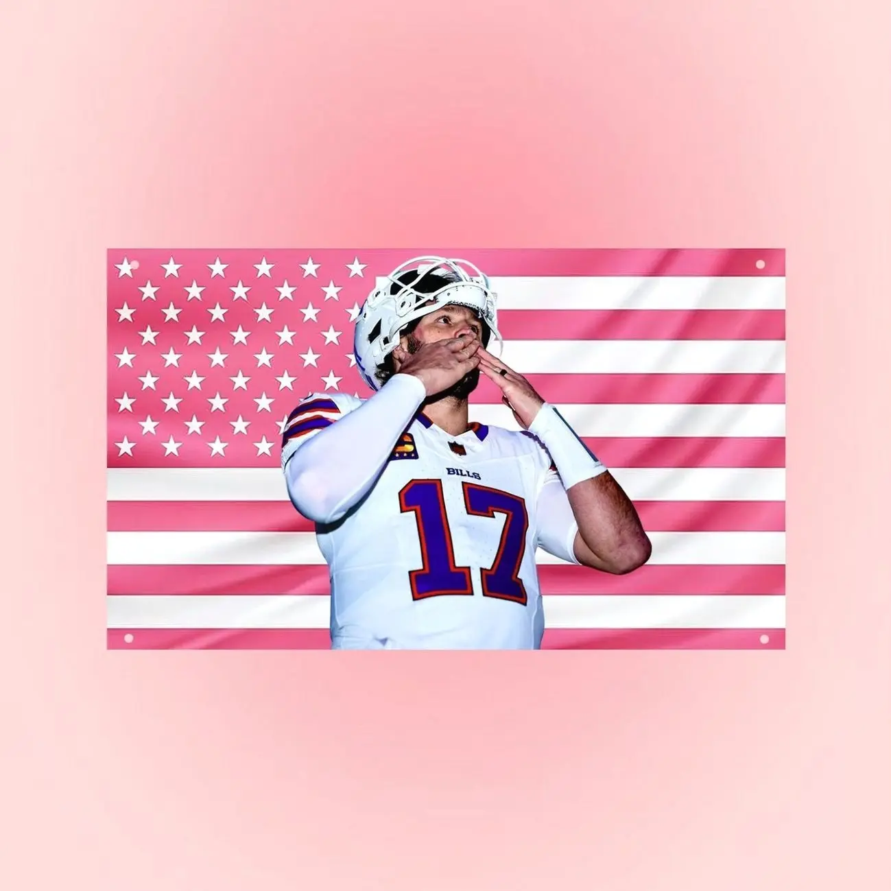 Josh Allen Flag, Buffalo Bills Wall Flag, Football Player Tapestry, Pink Sports Room Decor, Buffalo Football Fan Gift