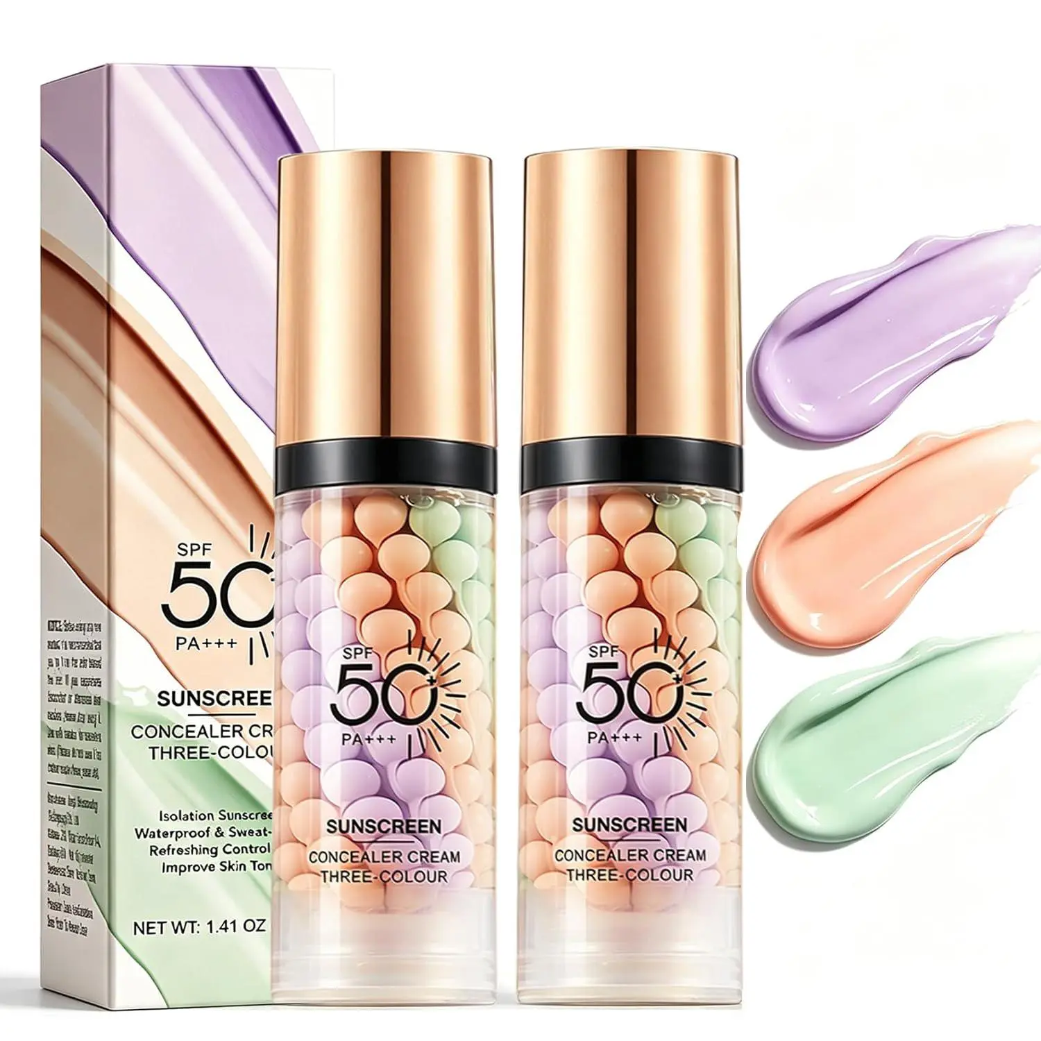 Color Correcting Skin Perfecting Primer, 2-Pack Weightless Moisturizing Makeup Base with SPF 50 - Pore Refinement, Oil Control, Multi Use Makeup, Weightless Primer,sunscreen