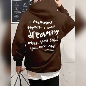 Unisex Letter Print Drop Shoulder Hoodie Fashion Casual Drawstring Pocket Hooded Sweatshirt For Daily Holiday Outdoor W Hoodied Breathable Cotton Hoodies