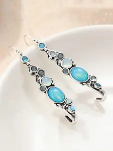 Silver Color Moonstone Earrings, Handmade Silver Color Pendant Long Earrings, Unique Fashion Jewelry for Elegant Style