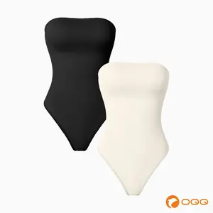 OQQ-Nine cents Womens Tube Bodysuits Strapless Basic Sleeveless Stretch Classic-Fit Tops Sexy Bodysuits