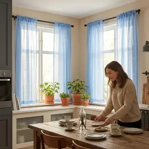 Window Wear 4 Panels 34X63Inch Kitchen Fancy Faux Linen 540D Curtains Sheer Window Treatment Panels Premium Material Easy Installation Versatile Decor L21