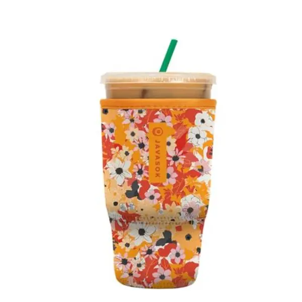 Sok-It 122314 30-32 oz Java Sok Iced Coffee & Cold Soda Insulated Neoprene Cup Sleeve, Sunkissed Garden - Large