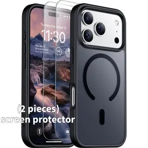 （2PCS Screen Protector）Phone case for iPhone 17 16 15 14 13 12 Pro max plus Case,16E, Magnetic Translucent Matte Case with 2PCS Tempered Glass Screen Protector Slim Phone Case for iPhone 17 Pro max case
