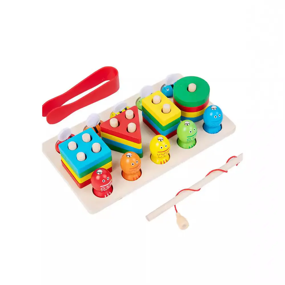 Montessori Inspired Handcrafted Wooden Stacker Shape Sorter - 11.2x2.2x2.16in Building Blocks Toy for 1-4 Year Olds, Fosters Cognitive Abilities, Color Recognition, Logical Thinking, Preschool Educational Birthday Gift