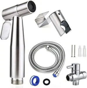 Stainless Steel Toilet Shattaf Bidet Sprayer - Handheld Shower Head with Hose, Adjustable Jet Spray for Feminine Wash, Cloth Diapers & Muslim Shower,  Must-Have Bathroom Accessory bidet  toilet  a Toilet with Bidet toilet  shattaf  sprayer bidets pet show