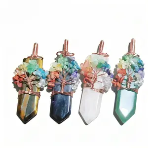 Hand-wrapped Wire Tree of Life Pendants for Necklace with Colorful Gemstones