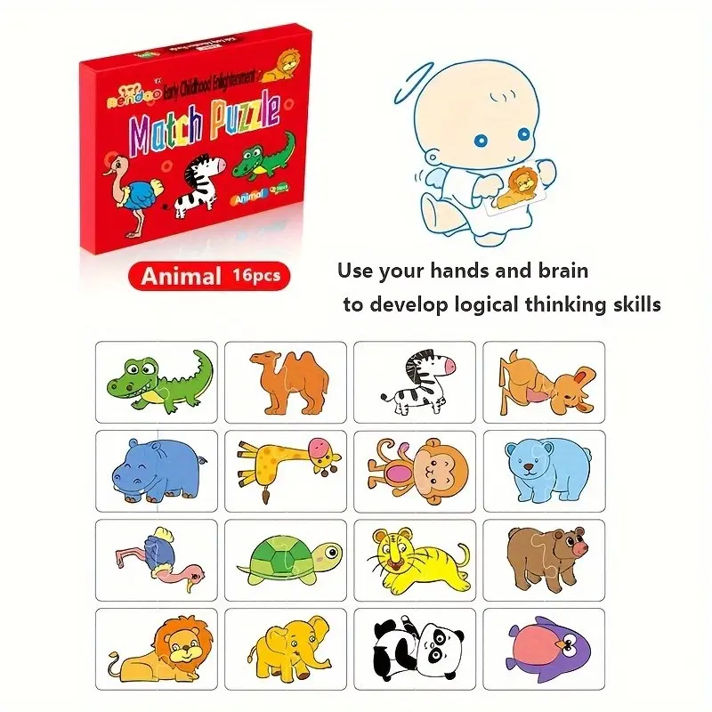 Montessori Toddler Puzzle Card Toy for Kids, Educational Matching Game with Cartoon Shapes, Shape Sorting Game, Early Cognitive Training Gift, Shape Recognition Puzzles, Puzzles for Toddlers