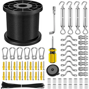 164Ft Vinyl Coated 304 Stainless Steel Cable String Light Hanging Suspension Kit with Turnbuckles and Hooks for Patio Backyard Lighting Accessories