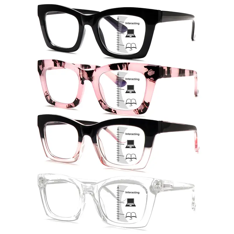 4pcs Oprah-Style Progressive Multifocal Blue Light Blocking Reading Glasses Multiple Color Options To Showcase Your Charm Durable Lenses With Spring Hinge Design Easy To Fold And Carry Suitable For Daily, Work, And Leisure Wear