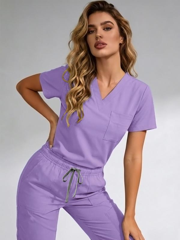 Women's V-Neck Quick-Dry Medical Scrubs Set Nurse Uniform, Stretchy Comfortable Lightweight, Multiple Pockets, Casual Home Wear, All Seasons