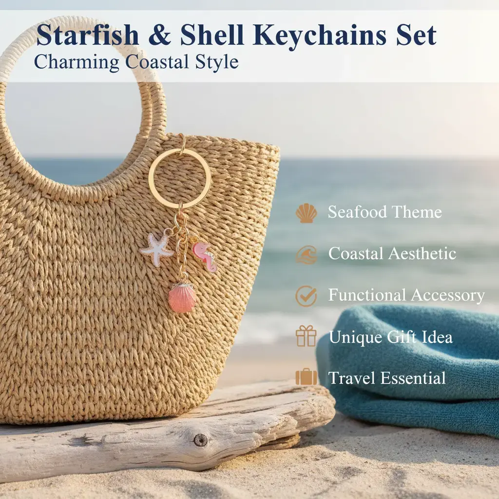 BloomWish S Shell Keychain Beach Bag Charm Starfish Keychain Cowrie Shells Purse Bag Charms for Handbags Beach Vacation Outfits
