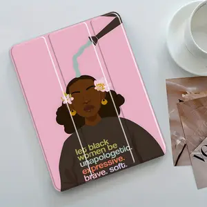 Inspirational Women Design iPad Case, Transparent Acrylic Stand Cover, Tablet Protective Cover, Pencil Holder & Charger Slot, Fits iPad Pro/air/mini, Shock-resistant Full Cover Protective Case Suitable for Offices Schools and Homes