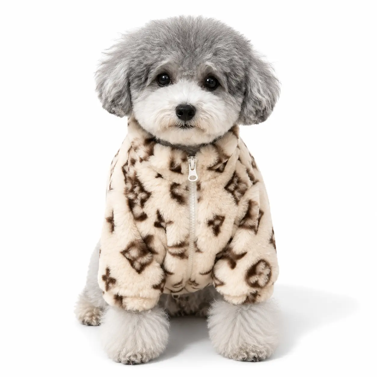 Monogram Faux Fur Dog Coat | Designer Pet Jacket for Small Dogs Puppies Poodle Outfits,small dog breed