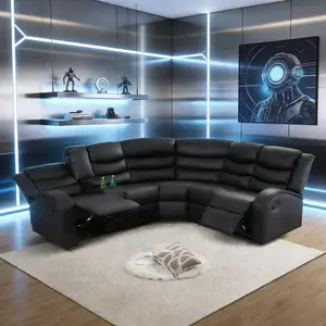 3-Piece Black Faux Leather Reclining Sectional Sofa, Modern Power Recliner Set for Living Room, Breathable Upholstered Furniture for Apartment & Office