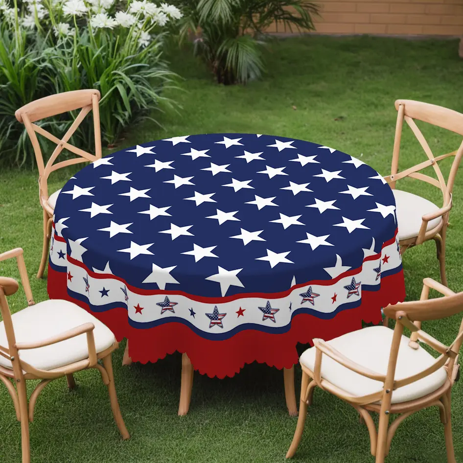 【Back to School】PLUMLIK 4th of July Decor, Patriotic Independence Day Decor, Memorial Day Decor, American Flag Star Blue Round Rectangular Tablecloth, Outdoor Courtyard Decoration, America's 250th Anniversary Festive Praty Decor