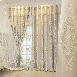 High-End European Style Embroidered Curtains, Thickened Light Blocking Bedroom Balcony Drapes, Two-Layer Finished Curtain Panels
