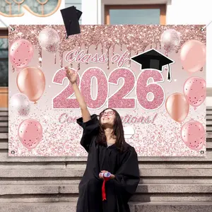 1pc Graduation Season Decoration, Rose Gold Influencer Background Board, Glitter Photo Backdrop, Photo Props for Graduation Parties, Atmosphere Banner