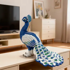 Wwjd Big Forest Original Jungle Peacock Display Wildlife Building Blocks 3D Puzzle Model Decor Toy, Indoor Decoration Gift