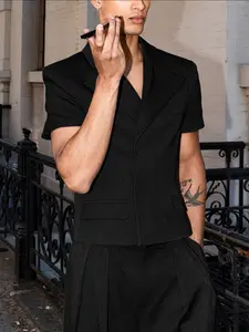 INCERUN Summer Men Blazer Solid Color Lapel Short Sleeve Casual Crop Blazer Men Streetwear Fashion Elegant Leisure Male Suits