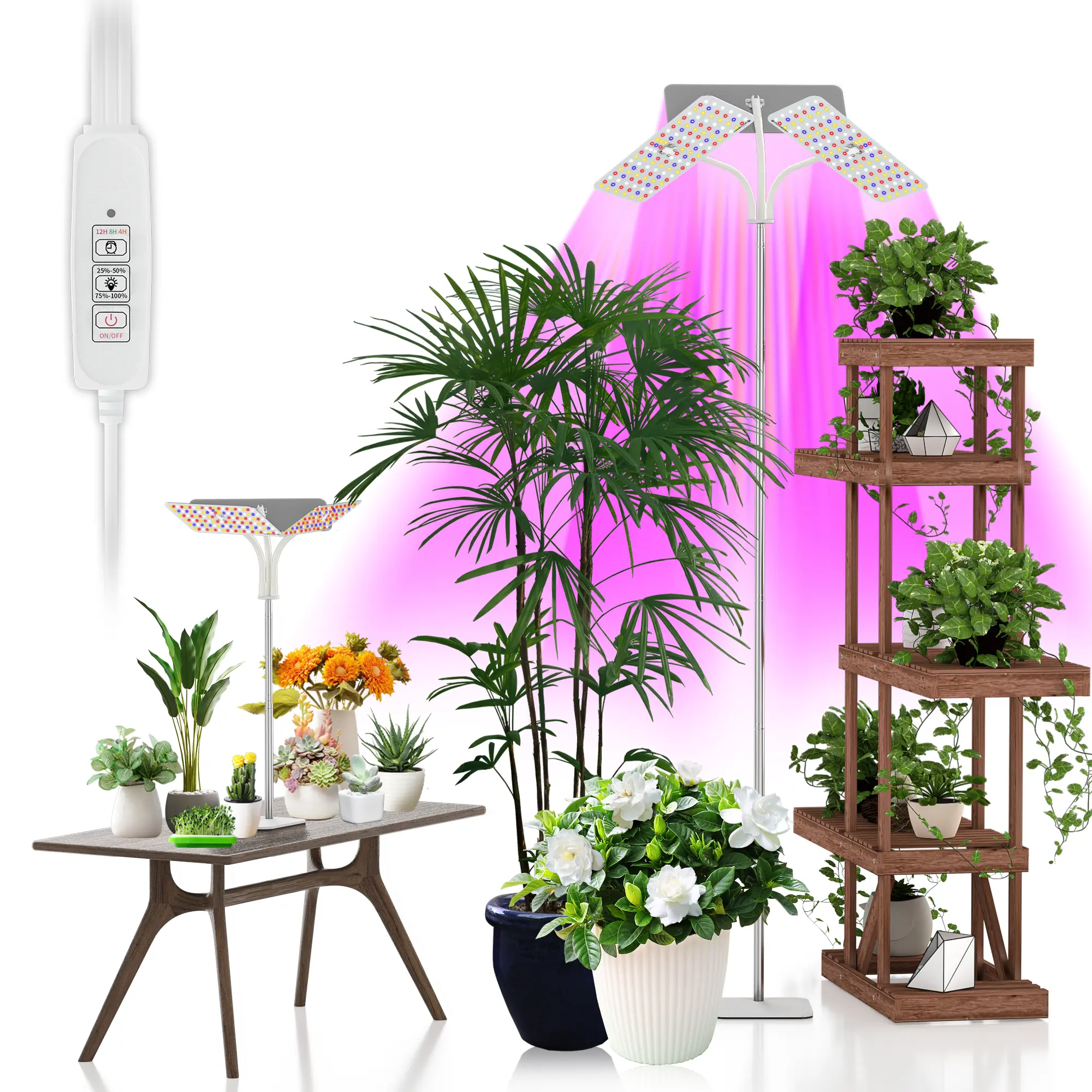 BESTVA Full Spectrum Grow Light for Indoor Plants - 420 LED 3-Head Metal Plant Growing Lamp with 360-Degree Gooseneck, Height Adjustability, Auto On/Off Timer, Adjustable Brightness, Warm White Light