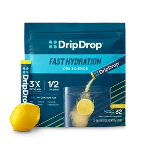 DripDrop Lemon Electrolyte Powder, 8 oz sticks, 32 count