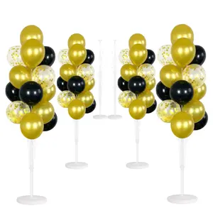 Balloon Stand Kit Set of 4 - 4.3ft Towers with 52 Gold & Black Balloons Included , Bases & Poles for Graduation, Celebration, Decoration, Wedding, Baby Shower, Birthday Party