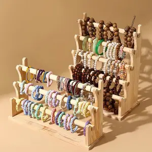 Wooden 2/3/4 Tier Jewelry Bracelet Display Stand Bangle Scrunchie Organizer Holder for Store, Showcase and Home Storage Multi-Function Bangle Scrunchie Organizer for Watch Bracelet Scrunchie