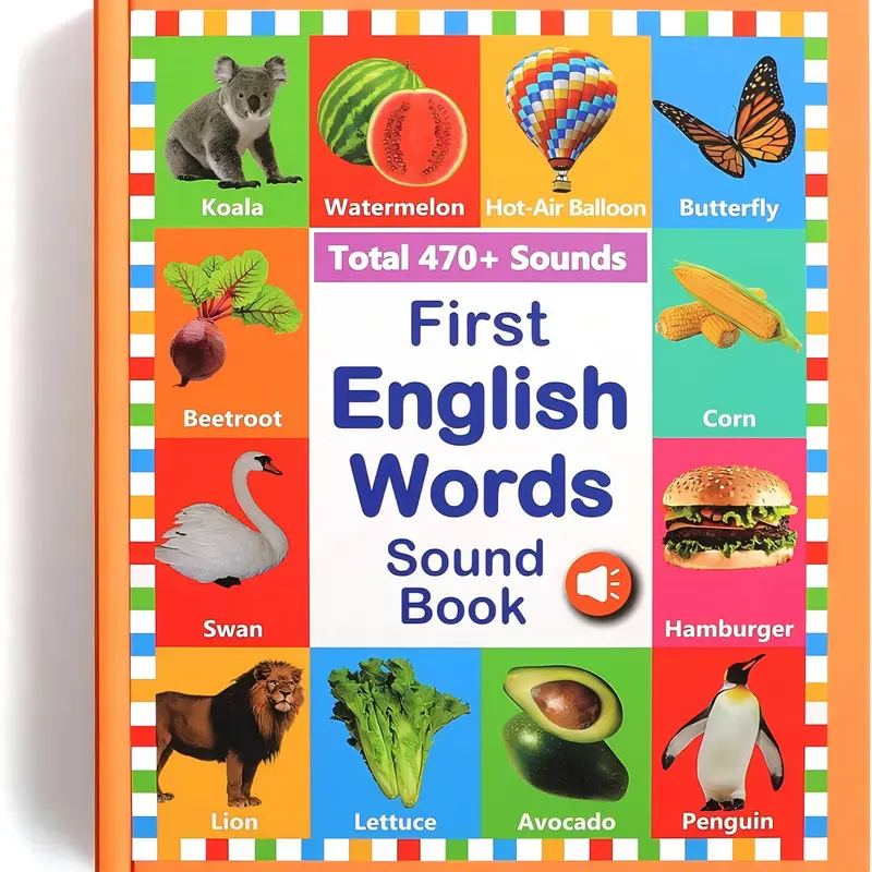 Edutoys First English Words Sound Book - Unisex Vibrant ABS Interactive Language Toy Learning Tool, Laminated, Spill-Proof, Crease-Resistant, Compact, 470+ Sounds, 21 Themes, Piano & Songs, Requires Batteries (AAA), Toddler Gift for Ages 3-6 (Car Rides)
