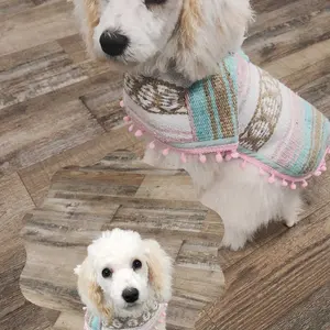 Size 00-3WN Tiffany/Pink/Brown Dog Poncho/Sarape with Fur