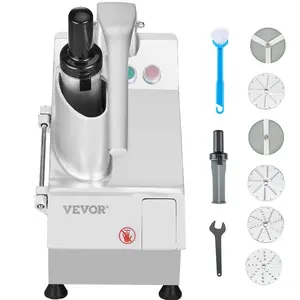 fathersdaygift VEVOR Food Processor Vegetable Chopper, 2 Feeding Holes Food-Grade Stainless Steel Food Processor Chopper with Detachable 6 Blades, 3mm/5mm/7mm/10mm Shredder, 2mm/4mm Slicer, for Vegetables, Fruit
