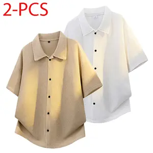 American retro solid knit cardigan with lapel collar and buttons, short sleeves; men’s summer casual fashion “old money” loose shirt; unisex—suitable for everyday wear, vacations, and gifting to a boyfriend.
