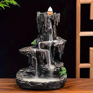 Mountain Design Backflow Incense Holder, Ceramic Waterfall Incense Burner for Spa, Yoga, Meditation, Relaxation & Mindfulness Gift