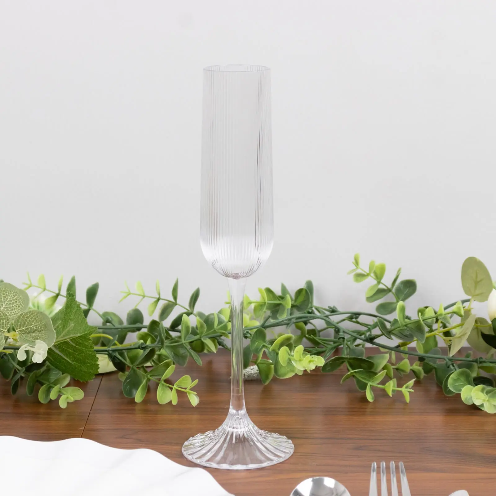 12 Pack Vintage Ribbed Champagne Flutes 4oz Clear – Disposable Plastic Toasting Glasses