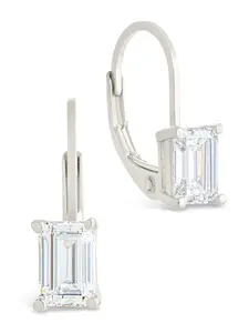 Sterling Silver Emerald Cut French Clip Earrings