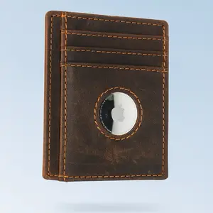 Vintage Leather RFID Slim Minimalist Wallet with AirTag Holder - Premium Full-Grain Leather, Slim Design, RFID Protection, AirTag Compatible, Durable & Long-lasting