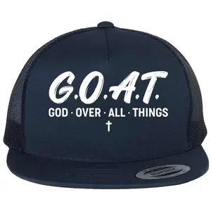GOAT God Over All Things Flat Bill Jesus Christ Cross Christian Snapback FlatBill Trucker Hat