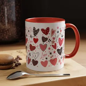 Love Hearts Mug, Key to My Heart Coffee Cup, Romantic Gift Accent Mug 11oz